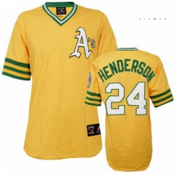 Mens Mitchell and Ness Oakland Athletics 24 Rickey Henderson Authentic Gold Throwback MLB Jersey Mens Mitchell and Ness Oakland Athletics 24 Rickey Henderson Authentic Gold Throwback MLB Jersey