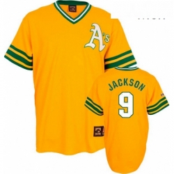 Mens Mitchell and Ness Oakland Athletics 9 Reggie Jackson Replica Gold Throwback MLB Jersey Mens Mitchell and Ness Oakland Athletics 9 Reggie Jackson Replica Gold Throwback MLB Jersey