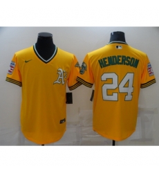 Men's Oakland Athletics #24 Rickey Henderson Gold Throwback Jersey