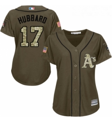 Womens Majestic Oakland Athletics 17 Glenn Hubbard Replica Green Salute to Service MLB Jersey