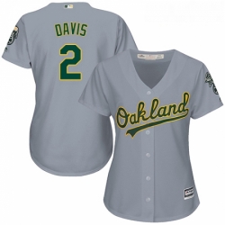 Womens Majestic Oakland Athletics 2 Khris Davis Authentic Grey Road Cool Base MLB Jersey 