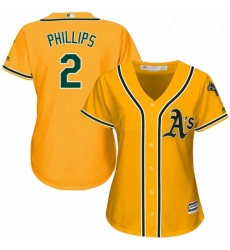 Womens Majestic Oakland Athletics 2 Tony Phillips Replica Gold Alternate 2 Cool Base MLB Jersey