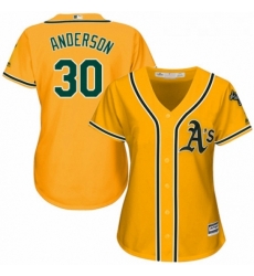 Womens Majestic Oakland Athletics 30 Brett Anderson Replica Gold Alternate 2 Cool Base MLB Jersey 