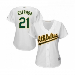 Womens Oakland Athletics 21 Marco Estrada Replica White Home Cool Base Baseball Jersey 