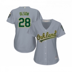 Womens Oakland Athletics 28 Matt Olson Replica Grey Road Cool Base Baseball Jersey 