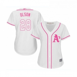 Womens Oakland Athletics 28 Matt Olson Replica White Fashion Cool Base Baseball Jersey 