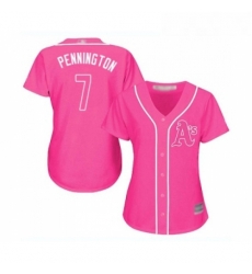 Womens Oakland Athletics 7 Cliff Pennington Replica Pink Fashion Cool Base Baseball Jersey 