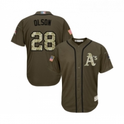 Youth Oakland Athletics 28 Matt Olson Authentic Green Salute to Service Baseball Jersey 