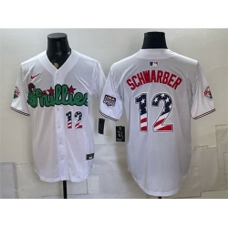 Men Philadelphia Phillies  12 Kyle Schwarber White Phanatic USA 250 Fourth of July Stitched Baseball Jerseys 001