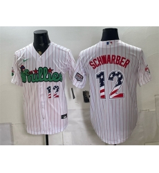 Men Philadelphia Phillies  12 Kyle Schwarber White Phanatic USA 250 Fourth of July Stitched Baseball Jerseys