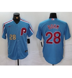 Men Philadelphia Phillies 28 Alec Bohm Blue Cool Base Stitched Jersey 2