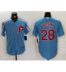 Men Philadelphia Phillies 28 Alec Bohm Blue Cool Base Stitched Jersey