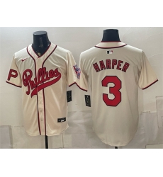Men Philadelphia Phillies  3 Bryce Harper Cream 2026 Field of Dreams Stadium Stitched Baseball Jersey