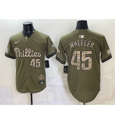 Men Philadelphia Phillies  45 Zack Wheeler Olive 2026 Armed Forces Day Stitched Baseball Jersey