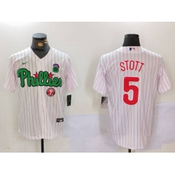 Men Philadelphia Phillies 5 Bryson Stott White Green Cool Base Stitched Jersey 1