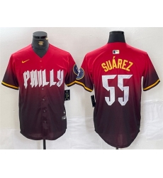 Men Philadelphia Phillies 55 Ranger Su E1rez Red 2024 City Connect Limited Stitched Jersey