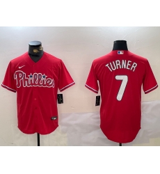 Men Philadelphia Phillies 7 Trea Turner Red Cool Base Stitched Jersey 3