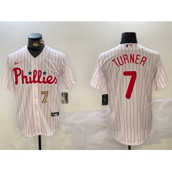 Men Philadelphia Phillies 7 Trea Turner White Cool Base Stitched Jersey 5