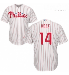 Mens Majestic Philadelphia Phillies 14 Pete Rose Replica WhiteRed Strip Home Cool Base MLB Jersey