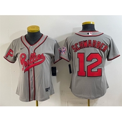 Women Philadelphia Phillies  12 Kyle Schwarber Gray 2026 Field of Dreams Stadium Stitched Baseball Jersey Run Small 