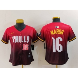 Women Philadelphia Phillies 16 Brandon Marsh Red 2024 City Connect Limited Stitched Baseball Jersey 2