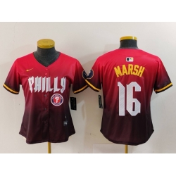 Women Philadelphia Phillies 16 Brandon Marsh Red 2024 City Connect Limited Stitched Baseball Jersey 3