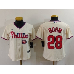 Women Philadelphia Phillies 28 Alec Bohm Cream Cool Base Stitched Baseball Jersey 3