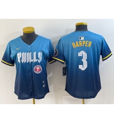 Women Philadelphia Phillies 3 Bryce Harper Blue 2024 City Connect Limited Stitched Jersey 7