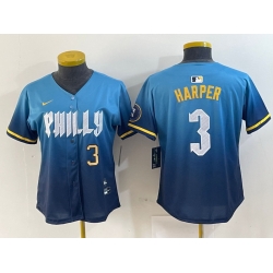 Women Philadelphia Phillies 3 Bryce Harper Blue 2024 City Connect Limited Stitched Jersey