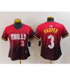 Women Philadelphia Phillies 3 Bryce Harper Red 2024 City Connect Limited Stitched Baseball Jersey 5