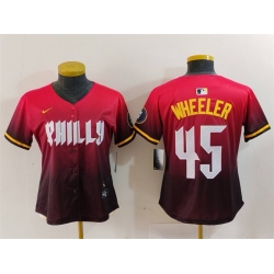 Women Philadelphia Phillies 45 Zack Wheeler Red 2024 City Connect Limited Stitched Baseball Jersey