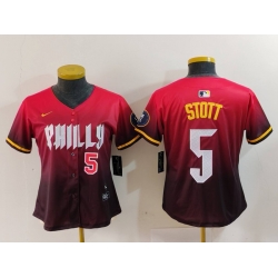 Women Philadelphia Phillies 5 Bryson Stott Red 2024 City Connect Limited Stitched Baseball Jersey 3