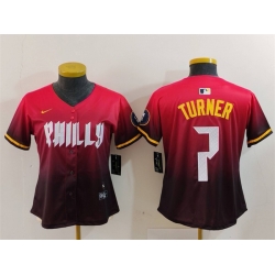 Women Philadelphia Phillies 7 Trea Turner Red 2024 City Connect Limited Stitched Baseball Jersey