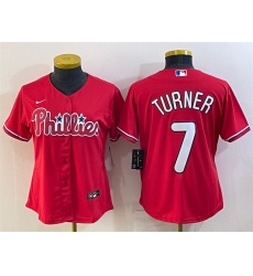 Women Philadelphia Phillies 7 Trea Turner Red Cool Base Stitched Baseball Jersey