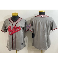 Women Philadelphia Phillies Blank Gray 2026 Field of Dreams Stadium Stitched Baseball Jersey Run Small Women Philadelphia Phillies Blank Gray 2026 Field of Dreams Stadium Stitched Baseball Jersey Run Small