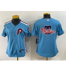 Women Philadelphia Phillies Team Big Logo Blue Stitched Baseball Jersey Women Philadelphia Phillies Team Big Logo Blue Stitched Baseball Jersey