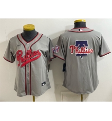 Women Philadelphia Phillies Team Big Logo Gray 2026 Field of Dreams Stadium Stitched Baseball Jersey Run Small 