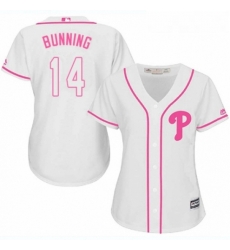 Womens Majestic Philadelphia Phillies 14 Jim Bunning Authentic White Fashion Cool Base MLB Jersey 