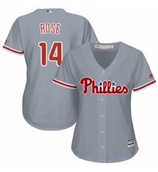 Womens Majestic Philadelphia Phillies 14 Pete Rose Replica Grey Road Cool Base MLB Jersey