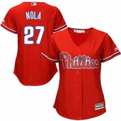 Womens Majestic Philadelphia Phillies 27 Aaron Nola Authentic Red Alternate Cool Base MLB Jersey Womens Majestic Philadelphia Phillies 27 Aaron Nola Authentic Red Alternate Cool Base MLB Jersey
