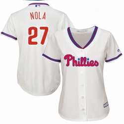 Womens Majestic Philadelphia Phillies 27 Aaron Nola Replica Cream Alternate Cool Base MLB Jersey Womens Majestic Philadelphia Phillies 27 Aaron Nola Replica Cream Alternate Cool Base MLB Jersey
