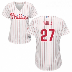 Womens Majestic Philadelphia Phillies 27 Aaron Nola Replica WhiteRed Strip Home Cool Base MLB Jersey Womens Majestic Philadelphia Phillies 27 Aaron Nola Replica WhiteRed Strip Home Cool Base MLB Jersey