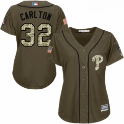 Womens Majestic Philadelphia Phillies 32 Steve Carlton Replica Green Salute to Service MLB Jersey Womens Majestic Philadelphia Phillies 32 Steve Carlton Replica Green Salute to Service MLB Jersey