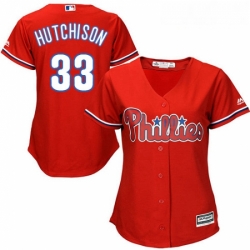 Womens Majestic Philadelphia Phillies 33 Drew Hutchison Replica Red Alternate Cool Base MLB Jersey  Womens Majestic Philadelphia Phillies 33 Drew Hutchison Replica Red Alternate Cool Base MLB Jersey