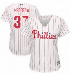 Womens Majestic Philadelphia Phillies 37 Odubel Herrera Replica WhiteRed Strip Home Cool Base MLB Jersey 