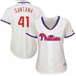 Womens Majestic Philadelphia Phillies 41 Carlos Santana Authentic Cream Alternate Cool Base MLB Jersey  Womens Majestic Philadelphia Phillies 41 Carlos Santana Authentic Cream Alternate Cool Base MLB Jersey