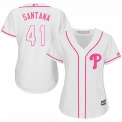 Womens Majestic Philadelphia Phillies 41 Carlos Santana Replica White Fashion Cool Base MLB Jersey  Womens Majestic Philadelphia Phillies 41 Carlos Santana Replica White Fashion Cool Base MLB Jersey