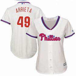 Womens Majestic Philadelphia Phillies 49 Jake Arrieta Authentic Cream Alternate Cool Base MLB Jersey  Womens Majestic Philadelphia Phillies 49 Jake Arrieta Authentic Cream Alternate Cool Base MLB Jersey