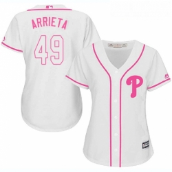 Womens Majestic Philadelphia Phillies 49 Jake Arrieta Replica White Fashion Cool Base MLB Jersey  Womens Majestic Philadelphia Phillies 49 Jake Arrieta Replica White Fashion Cool Base MLB Jersey