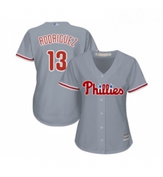 Womens Philadelphia Phillies 13 Sean Rodriguez Replica Grey Road Cool Base Baseball Jersey 